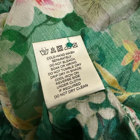 CIENNA Floral Shirt Green Button Up Roll Tab Sleeve Satin Silk Boho - Picture 10 of 12